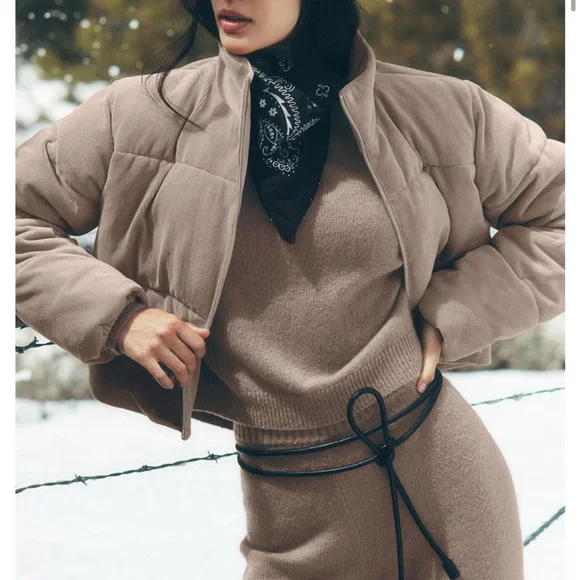 ALO Yoga Taupe Corduroy Puffer Jacket - Picture 4 of 8